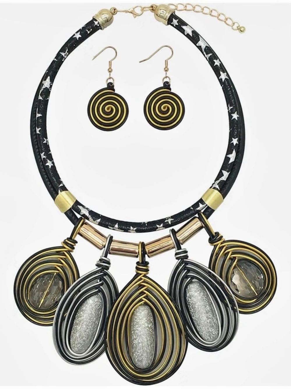 NEW Black & Gold Statement Jewelry Set